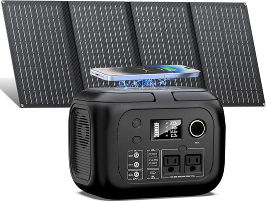 300W 260Wh Portable Power Station with 40W Solar Panels and AC Outlet 110V for Camping Travel and Outdoor Use
