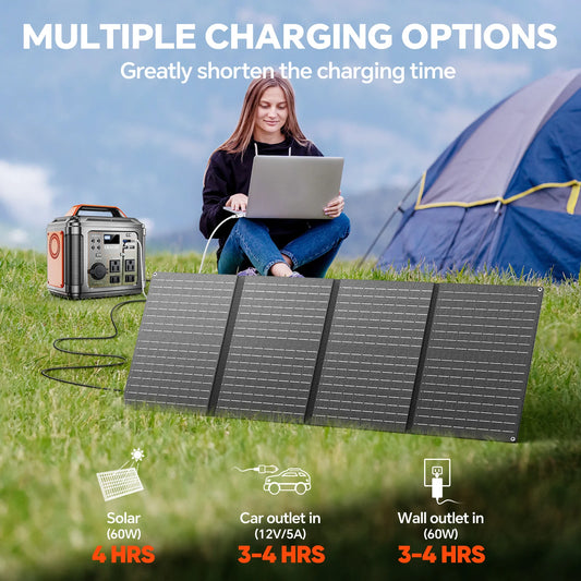 296Wh 300W Camping Power Station Modified Sine Wave 110V AC Outlet Solar Generator Lithium Battery Home Backup 60W Solar Panel