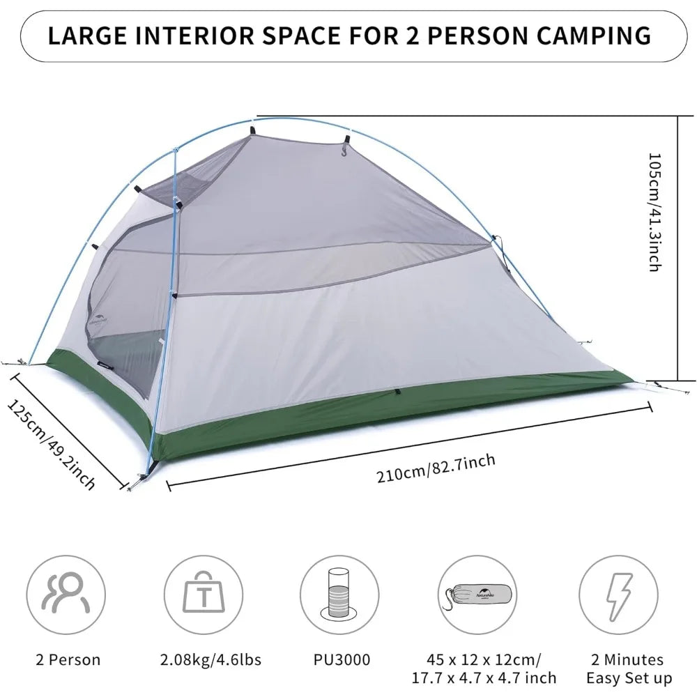 2 Person Lightweight Backpacking Tent with Footprint Free Standing Ultralight Camping Tent
