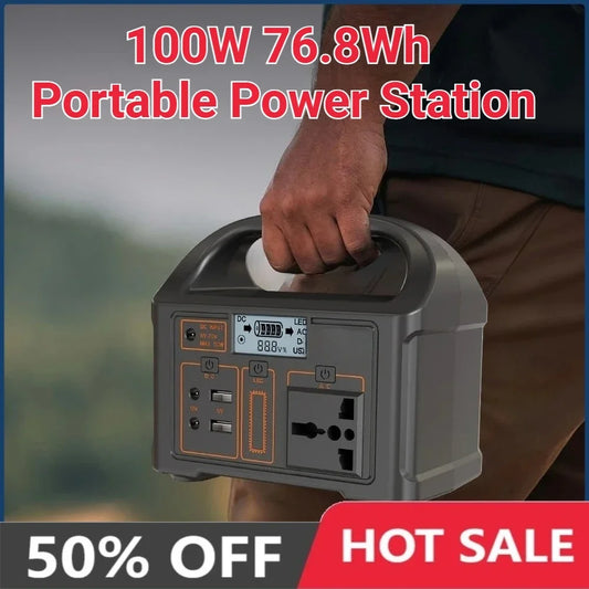 100W Portable Power Station Solar Generator 76.8Wh Outdoor Emergency Mobile 24000mAh LiFePO4 Power Bank for Camping Power LED