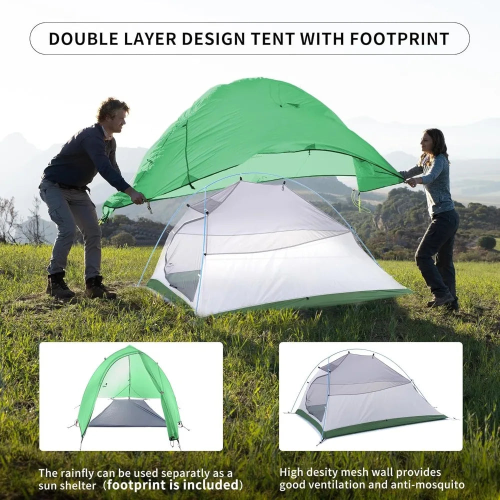 2 Person Lightweight Backpacking Tent with Footprint Free Standing Ultralight Camping Tent