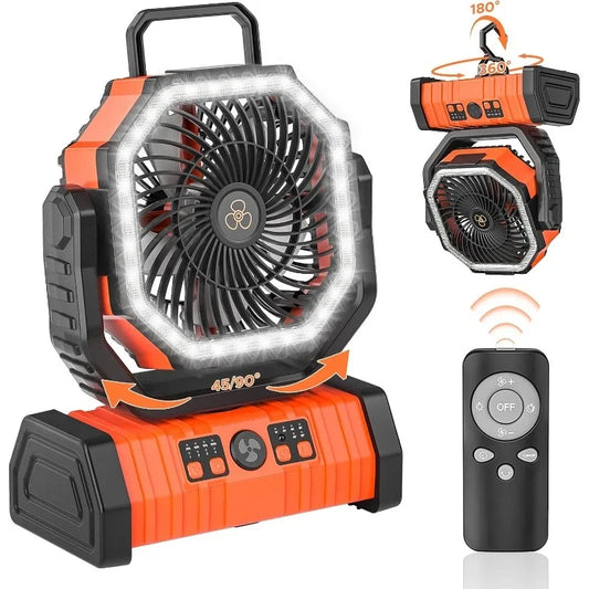 Authenticity guarantee.Rechargeable Camping Fan with LED Lantern, 20000mAh Fan with Remote/Hook/Timer, 8” Portable Fan for Picni