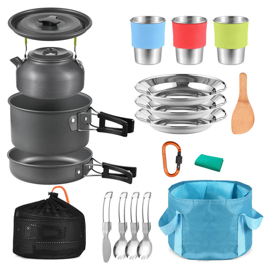 Tomshoo 20pcs Outdoor Camping Pot Set Portable Aluminum Cookware Set